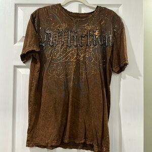Brown Distressed Affliction T-Shirt